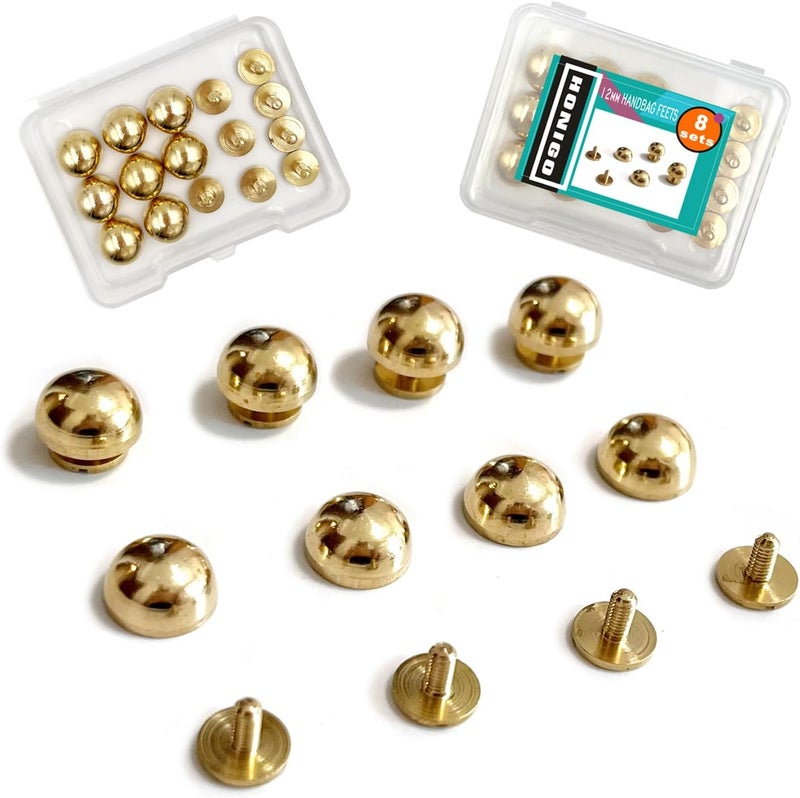 honigo 8 Pcs Gold Rivets Stud Handbag Purse Feet 1/2 inch Round Metal Solid Brass Studs Screw Back Feet 12mm Buckle Spikes Leathercraft for Leather Bag Totes DIY Craft - Image 1